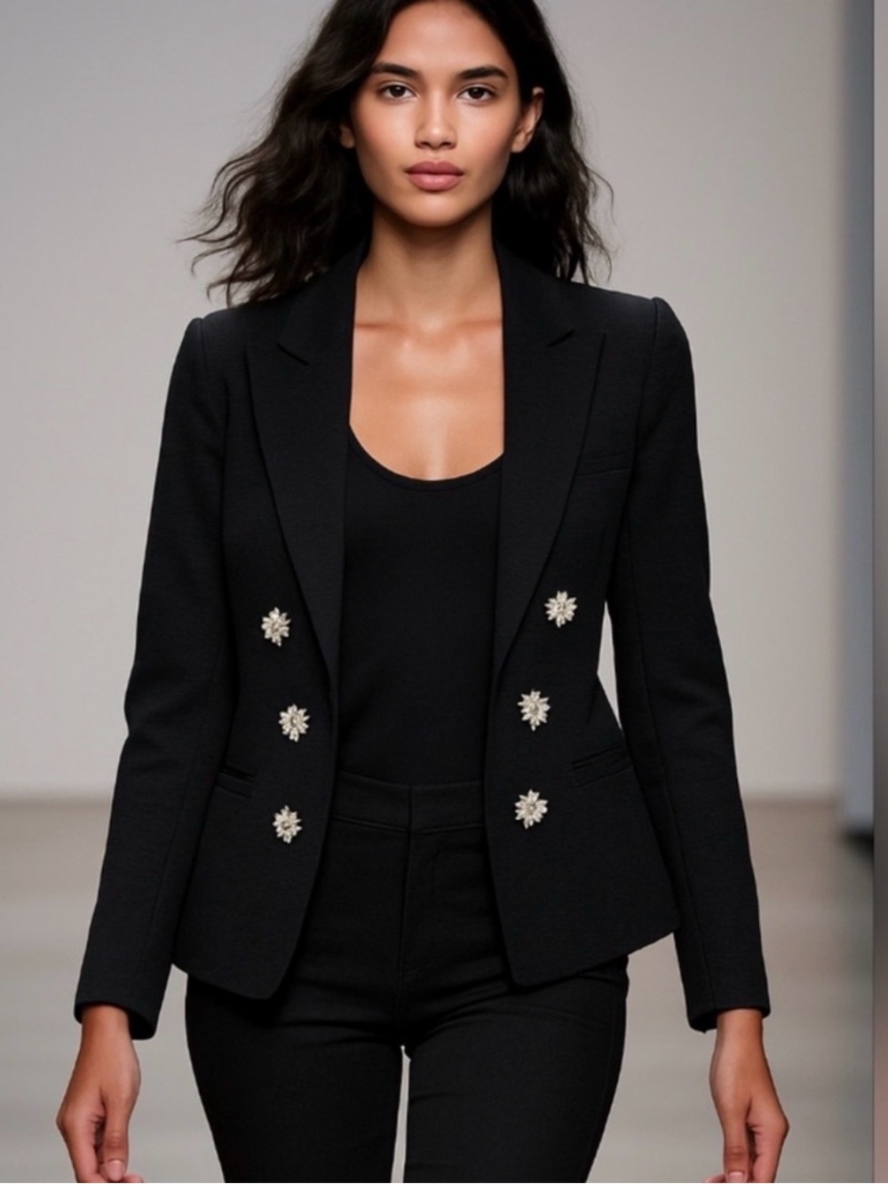 L'Agence Brooke Black Open Blazer with Crystal Buttons NWT